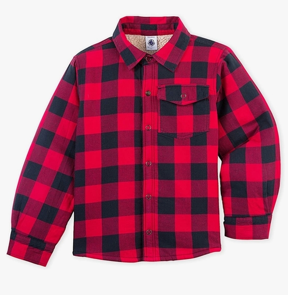 Petit Bateau Red/Black Long Sleeve Checkered Lined Shirt - Picture 1 of 11